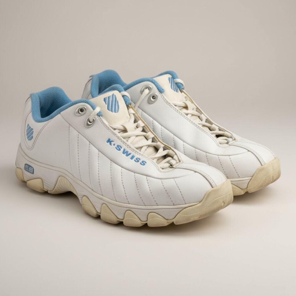 K Swiss ST329 Womens Walking Shoes White Blue Comfort Sneakers 9.5